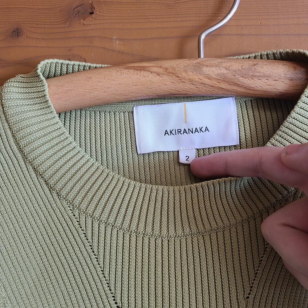 Akiranaka Sweater Top Erin Blouse Cuffed Panel Knit Green 2 Ribbed Designer Chic - Picture 3 of 6
